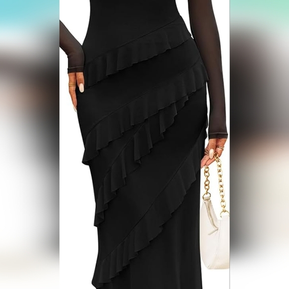 Women's Black Bodycon Maxi Dress - Picture 3 of 5